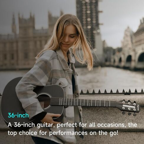 Smart Acoustic Electric Guitar with Lights, Smart Tuner, Music Recognition, Online Lesson, 36'' Travel Acustica Guitarra Guitar Starter Kit of Stand, Gig Bag, Strap, Strings (T2 Black) in Saudi Arabia