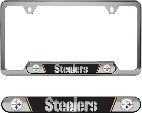 إطار لوحة ترخيص منقوش من FANMATS NFL، إطار من الفولاذ المقاوم للصدأ مع حشوات شعار الفريق من الألومنيوم المختوم، 6.25 بوصة × 12.25 بوصة in Kuwait