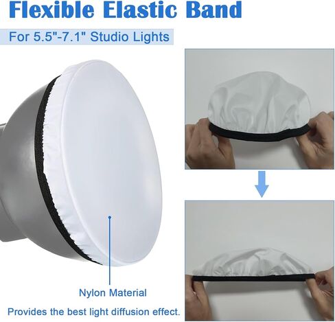 جورب ناشر للضوء أبيض مقاس 7 بوصات/180 مم مع شريط مطاطي، جورب ناشر للضوء ناعم من النايلون لإضاءة استوديو التصوير الفوتوغرافي/عاكس ستروب/عاكس قياسي in Kuwait