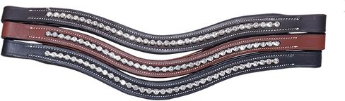 Majestic Ally Curved Crystal Padded Premium Leather English Browband for Horse Bridle (Black) in Saudi Arabia