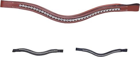 Majestic Ally Curved Crystal Padded Premium Leather English Browband for Horse Bridle (Black) in Saudi Arabia