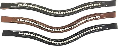 Majestic Ally Curved Crystal Padded Premium Leather English Browband for Horse Bridle (Black) in Saudi Arabia