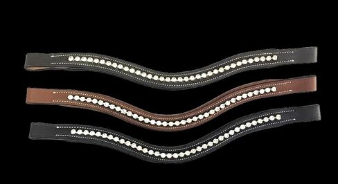 Majestic Ally Curved Crystal Padded Premium Leather English Browband for Horse Bridle (Black) in Saudi Arabia