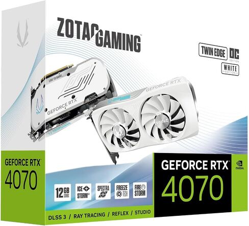 ZOTAC Gaming GeForce RTX 4070 Twin Edge OC White Edition DLSS 3 12GB GDDR6X 192-bit 21 Gbps PCIE 4.0 بطاقة رسومات مدمجة للألعاب، IceStorm 2.0 تبريد متقدم، إضاءة Spectra RGB، ZT-D40700Q-10M in Saudi Arabia