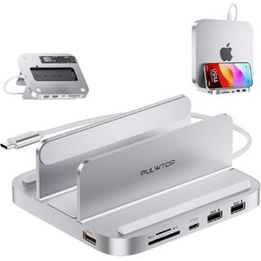 حامل Mac Mini Hub مع حاوية M.2 PCIe NVMe SSD، قاعدة توصيل Mac Mini عمودية 8 في 1 مع USB A/C 3.2 بسرعة 10 جيجابت في الثانية، 2 × USB A 2.0، قارئ بطاقة SD/TF، ​​مقبس صوت/ميكروفون 3.5 ملم لعام 2018 لاحقًا ماك ميني M2/M1 in Kuwait