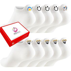IBEILLI Women Cute Socks 10 Pairs Cotton Kawaii Embroidered Funny Low Cut Socks for Women Girls Ankle Socks
