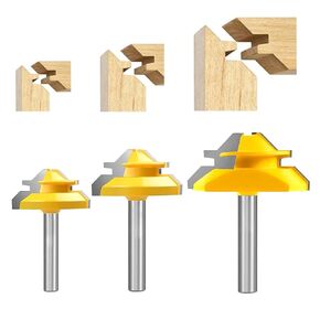 45 Degree Lock Miter Router Bit 3-Piece Set, for 31/64", 3/4"，1"，Cutting Height, 1/2 Inch Shank.Woodworking Tools Joint Router Bits 3PCS 1/2 Shank)