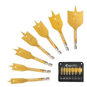 7PCS Titanium Coating Stubby Spade Drill Bit Set in SAE, Paddle Hole Drill Bit Set for Woodworking