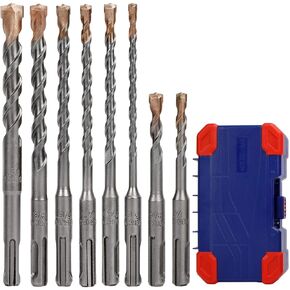 WORKPRO 8-Piece SDS-plus Drill Bit Set, Carbide Tip, SDS+ Rotary Hammer Drill Bit Set with Storage Case for BRICK, CEMENT, STONE & CONCRETE
