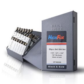 29 PCS Mechanist Drill Bit Set, M2 HSS Heavy Duty Mechanic Drill Bit Kit with Black and Gold, 3-Flat Twist Drill Bit Set for Metal with 135 Degrees Split Point
