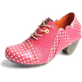 TMA EYES Women's Retro Polka Dot Leather Booties Low Heel Lace Up Women's Ankle Boots in Kuwait
