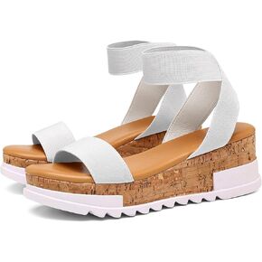 katliu Women's Wedge Platform Sandals Elastic Ankle Strap Cork Platform Sandals
