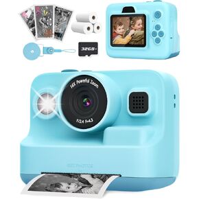Instant Camera Toys for Age 3-12 Girls Boys Christmas Birthday Party Gift Ideas - 2.4 inch IPS Screen Kids Digital Camera with 1080P Video Recorder 32GB SD Card with 3 Paper Rolls Purple