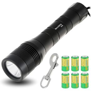 Waterproof 1000 Lumens LED Diving Flashlight Underwater 150m Super Bright LED Scuba Light, 9 Degrees Narrow-Angle Beam Diving Safety Light Night Dive Torch (with Batteries)