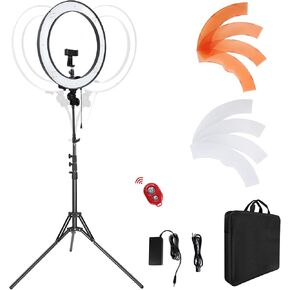 18-Inch Ring Light, 55W Dimmable 5500K Light with 240 LEDs Color Filter, Soft Tube and Carrying Bag for YouTube, TikTok, Selfies and Photography, Compatible with Camera and Smartphones