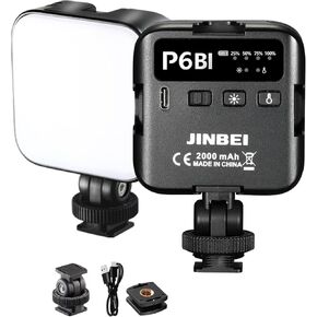 JINBEI P6 Bi-Color Mini Video Light LED Camera Light 2700K-7500K with 4 Cold Shoe Mount CRI 95+ 2000mAh Rechargeable Portable Photography Lighting for Vlog Live Streaming