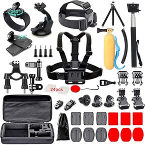 Black pro 60 in 1 Camera Accessories Kit Compatible with GoPro Hero 13 12 11 10 9 8 7, GoPro Max, GoPro Fusion, DJI Osmo Action, AKASO, APEMAN, Campark, SJCAM