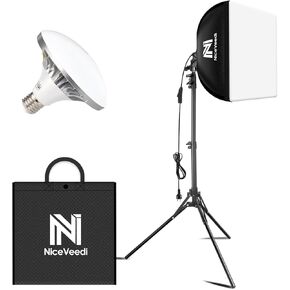 Softbox Lighting Kit, NiceVeedi 16'' x 16'' Softbox Photography Lighting Kit with 63" Tripod Stand & 5400K 450W Equivalent LED Bulb, Continuous Lighting for Photography/Video Record/Live Streaming