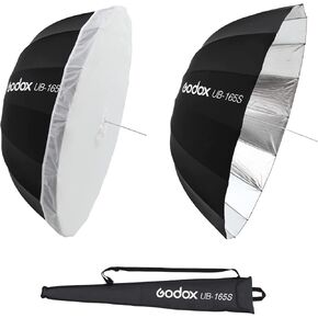 Godox UB-165W 65" 165cm Black White Parabolic Deep Reflective Umbrella Studio Soft Light 65in Large Umbrella with Withe Diffuser Cover for Photography Video Studio Shooting