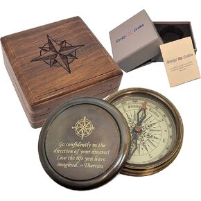 Personalized Compass Engraved | Gift for Baptism, Confirmation, Graduation, Anniversary | Antique Brass Desk Compass in Wood Box for Men, Him, Son