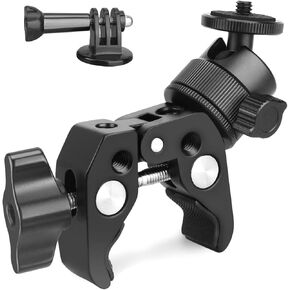Super Clamp Camera Mount with 360° Ball Head, Action Camera Mount, 1/4"-3/8" Thread, 6.6 LB/3 KG Load-Bearing Motorcycle Camera Mount Bike Bicycle Pole Tube Desk Tripod Mount for Light Insta360 DSLR