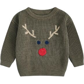 Toddler Baby Girl Boy Christmas Outfit My First Christmas/Elk Embroidery Sweater Crewneck Sweatshirt Xmas Clothes