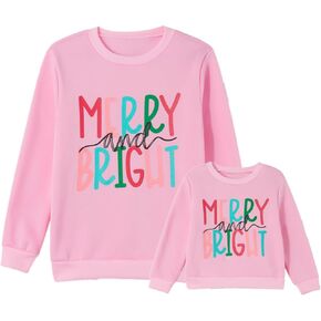 ZAXARRA Mommy and Me Christmas Outfits Letter Print Long Sleeve Sweatshirt Pullover Tops Family Matching Outfits