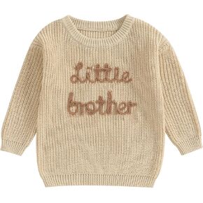 Big Brother Little Brother Matching Outfits Letter Embroidery Knit Sweater Shirt Baby Boy Winter Warm Clothes