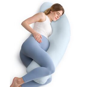 Momcozy Pregnancy Pillows for Side Sleeping, J Shaped Maternity Body Pillow for Pregnancy, Soft Pregnancy Pillow with Jersey Cover for Head Neck Belly Support, Grey