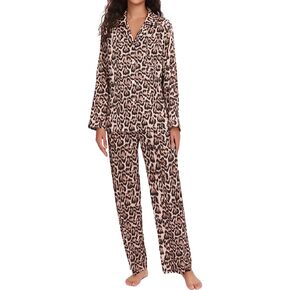 Women Satin PJS Womens Long Sleeve Soft Button Down Sleepwear with Pockets Casual 2 Piece Lounge Set Homewear
