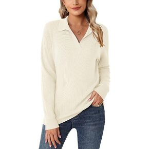 Romanstii Women's Knitted Collared Sweaters Long Sleeve V-Neck Polo Shirts Winter Pullover Tops in Kuwait