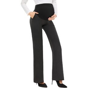 Tapata Women's Maternity Pants 28" 30" 32" Bootcut Dress Pants with Pockets Over Belly Pregnancy Work Pants Over-Bump Casual TU-PANT21 30'', Charcoal, S
