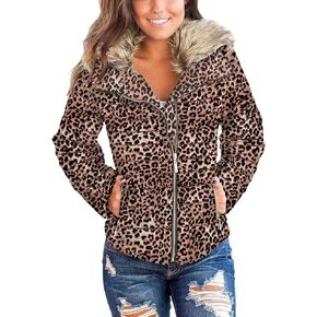 Vetinee Women Casual Faux Fur Lapel Zip Pockets Quilted Parka Jacket Puffer Coat