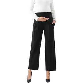 Maternity Wide Leg Pants Comfortable Stretch Over-Bump Women Pregnancy Casual Capris for Work