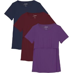 Sosolism 3 Pack Maternity Nursing Short Sleeve Tops for Breastfeeding