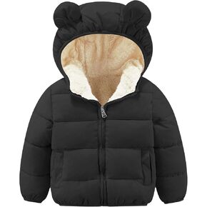Toddler Boys Girls Thicken Winter Coat Baby Fleece Warm Hooded Jacket Clothes 2024, Black, 12-24 Months/Tag 90