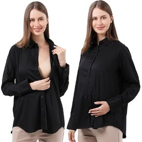 Maternity Button Down Shirt Long Sleeve Formal Blouse for Work Pregnant Dress Top