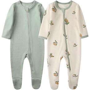 O2 BABY Baby Boys Girls Organic Cotton Zip-Front Sleeper Pajamas, Footed Sleep 'n Play