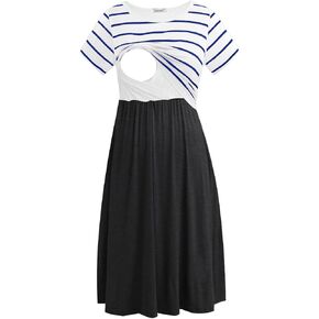 Smallshow Women's Short Sleeve Patchwork Nursing Dresses for Breastfeeding