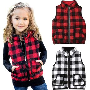 Ayalinggo Toddler Baby Girls Boys Winter Warm Vest Clothes Buffalo Plaid Christmas Jacket Kids Puffer Quilted Gilet Coat