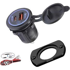 USB C Car Charger Socket - Fast Charging 12V/24V Adapter with Quick Charge 3.0 & Power Delivery Multi-Port Car USB Charger Plug Compatible with iPhone 13/12/11 Pro Max, Android(Blue)