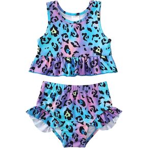 Baby Swimsuit Girl Two Piece Bathing Suit Toddler Girls Summer Beach Ruffle Tankini Swimwear 1-7Y in Kuwait