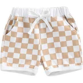Baby Boy Shorts Infant Toddler Checkerboard Plaid Cotton Shorts Casual Elastic Waist Jogger Shorts Summer Clothes