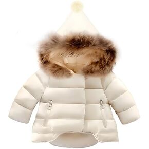 Baby Girls Hooded Snowsuit Winter Warm Fur Collar Hooded Coat Down Windproof Jacket Outerwear