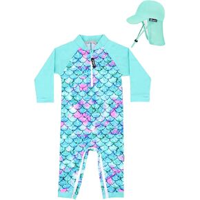 weVSwe Baby Swimsuit Girl Rash Guards Sun Protection Infant Long Slevee Bathing Suit Quick Dry with Sun Hat 0-3 Years
