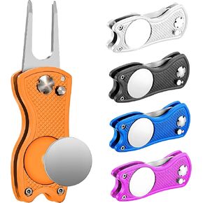 Middletown Outdoors Golf Divot Tool with Magnetic Ball Marker, Multifunctional Divot Tool, Foldable Fork,Fix Divots, Clean Clubs and Cleats, U Shape Bottom can Hold Club, Black