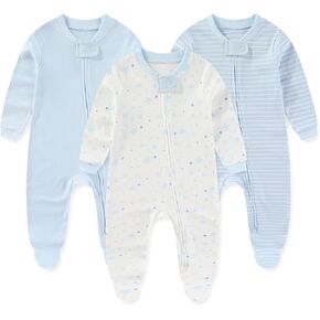 Unisex Zipper Baby Footies Rompers Long Sleeve 3 Pack Infant Boy Girl Jumpsuits 0-12Months Babies Outfits