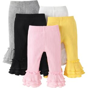 U·nikaka Toddler and Baby Girl Stretchy Flare Pants with Ruffle Fleece Pants and Leggings 5-Pack