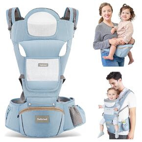Baby Carrier with Hip Seat,Ergonomic M Position 6in1 Baby Carrier Newborn to Toddler,Head Support and Breathable Mesh Newborn Carrier,Adjustable Baby Holder Carrier for Dad&Mom-Grey
