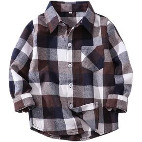 Fuermos Mens & Boys Plaid Flannel Button-Down Shirts Long Sleeve Family Matching Tops